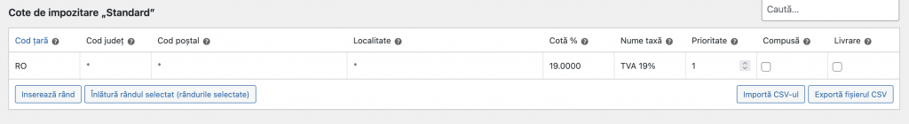 definire TVA in woocommerce per tara